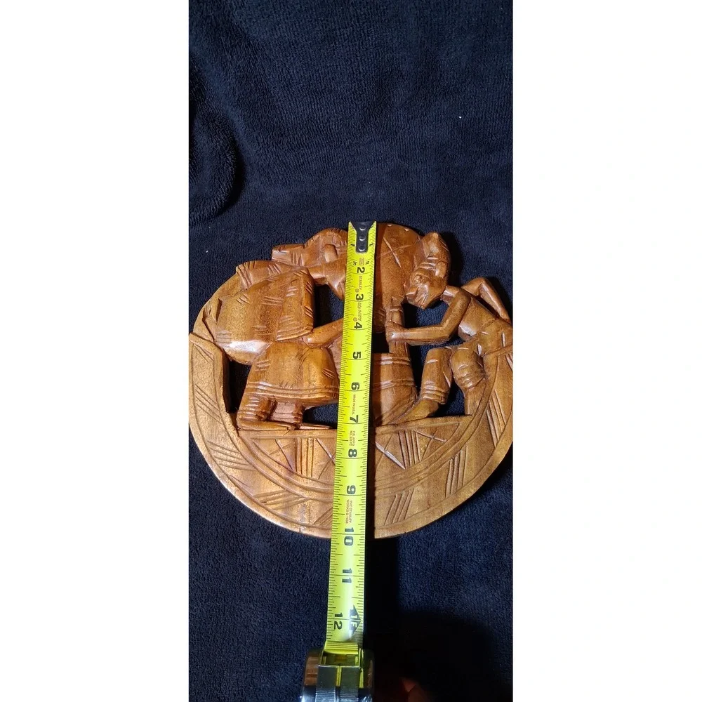 Vintage African Hand Carved Wood Wall Plaque Relief Sculpture Tribal Folk Art